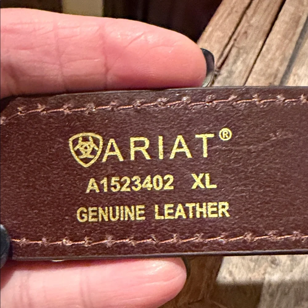 Ariat Brown Leather Belt with Ornate Silver Buckle - Picture 4 of 5